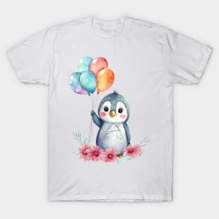 baby penguin holds balloon T-Shirt